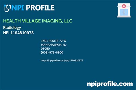 health village imaging npi|HEALTH VILLAGE IMAGING, LLC NPI 1194810978 Clinic/Center .